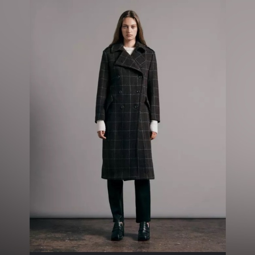 Rag & Bone Jackie Wool Coat in Brown Windowpane NWT